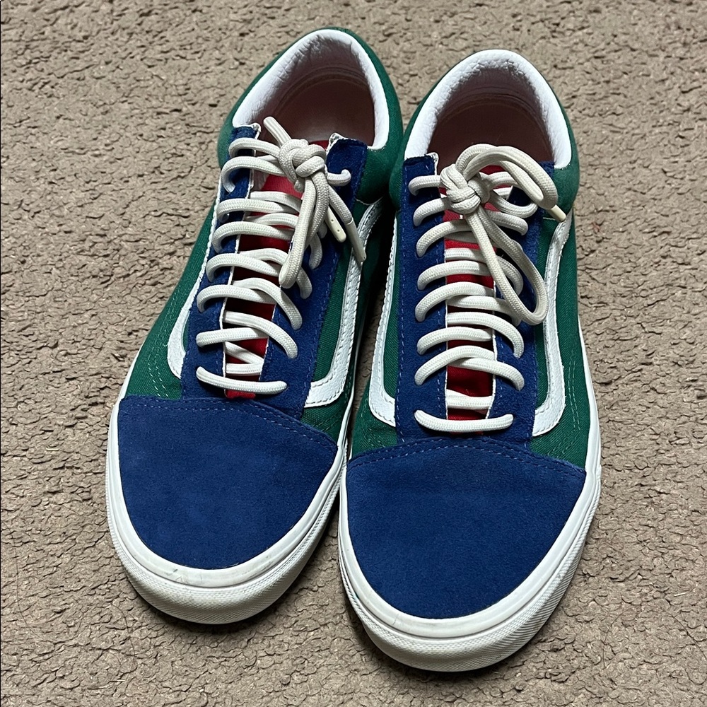 Blue, Red, Yellow and Green Vans